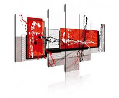 Dekoarte 89 - Cuadro moderno en lienzo 5 piezas estilo abstracto en tonos rojo, blanco y negro, 180x3x85cm