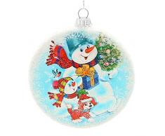 Dekohelden24 Lauschaer-Adorno para árbol de Navidad con Estampado de muñeco de Nieve pequeño y Grande, con Purpurina, decoración y Corona de Plata, tamaño B/diámetro: Aprox. 1 x 9 cm, 9 cm