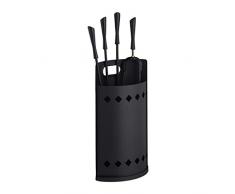 Relaxdays Accesorios Chimenea, Modernos, Juego de Estufa con Cubo, Atizador, Pinzas, Escoba y Pala, Negro, 90% Acero 10% poliéster, Set de 5 Piezas