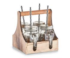 Zeller Vasos con Caja, Vidrio, Transparent/Natur, 20 x 22 x 22 cm