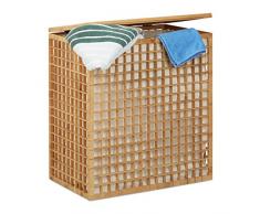 Relaxdays Cesto para Colada Doble de 96L, Bambú, Beige, 62 x 56 x 35 cm