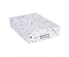 Bigso Box of Sweden Organizador de documentos para folios A4, folletos, etc. â Caja de almacenaje con tapa y etiqueta â Organizador de escritorio de tablero de fibras y papel â motas negras