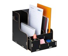 Relaxdays Colector de pie con 3 cajones, DIN A4, con Organizador de Escritorio, Oficina y Escuela, coleccionista de revistas, MDF, Color Negro, 100% Tablero de Fibra, 3 Schuber