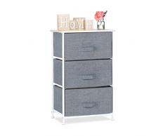 Relaxdays Cajonera Multiusos con 3 Cajones, Metal-Tela, Gris, 73 x 45 x 30 cm