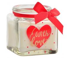 Item Vela Tarro, Diseño Corazón, Cera y Cristal, Rojo, 5x6x5 cm