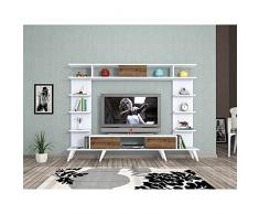Homemania Mueble TV Pan Moderno de Pared con Puertas, Compartimientos para SalÃ³n - Blanco, Roble en Madera, 180 x 35 x 135 cm