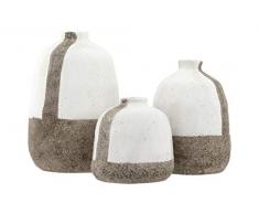 Creative Co-op White & Grey Terracotta Vases with Vertical Stripe Florero, Gris