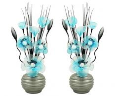 Flourish A juego Par de azul flores artificiales, vidrio, Blue/White in Light Grey Vase, 10 x 10 x 32 cm