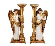 DRW Set de 2 portavelas de Angeles de pie Blanco y Dorado 48 cm de Alto