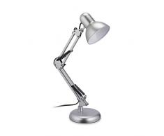 Relaxdays Lámpara Escritorio Brazo Articulado Estilo Retro, Flexo Tulipa Orientable, E27, Metal, 54x25x15 cm, Plata