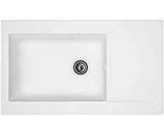 respekta DENVER86X50W Fregadero, Fibra de Vidrio, Blanco, 86 x 50 cm