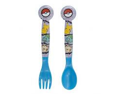 Set de 2 cubiertos infantiles reutilizables de plÃ¡stico compuesto de tenedor y cuchara de Pokemon