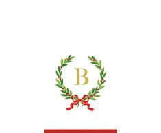 Caspari Entertaining con corona de laurel de Navidad monograma B toallas de papel para invitados, blanco, Pack de 24