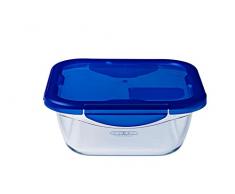 Pyrex Cook & Go Recipiente Cuadrado 16X16CM 85CL con Tapa Cook&GO, Azul, 2.26 cm