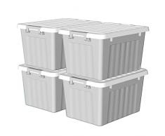 Cetomo Caja de almacenamiento de plÃ¡stico de 15 x 4 pulgadas, gris, caja de mano, contenedor organizador con tapa duradera y hebillas de cierre seguras, apilable y apilable, paquete de 4, con hebilla