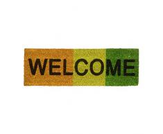 Relaxdays – estrecho – Felpudo con mensaje Welcome y degradado de coco y goma PVC como Felpudo para exterior & Interior Felpudo de entrada (con suelo como alfombrilla para puerta antideslizante, tela, verde, 25 x 75 x 1.5 cm