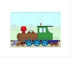 Wee Blue Coo ImpresiÃ³n artÃ­stica para pared de dormitorio infantil con motor de locomotora de vapor