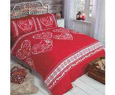 Rapport Lemas, Corazones navideño Copo de Nieve Colcha Juego de Funda de edredón y Funda de Almohada Juego de Ropa de Cama, Rojo, Sola