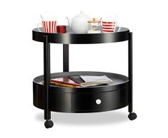 Relaxdays Mesa Auxiliar de Dos Baldas con Cajón y Ruedas, Madera-DM, Negro-Gris, 56,5 x 62 cm