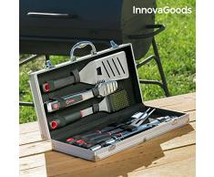 InnovaGoods MaletÃn de Utensilios para Barbacoas, Acero Inoxidable, Negro, 22x45x8 cm