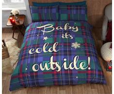 Rapport Navidad Tartán Navidad Cuadros Colcha Funda de edredón y 2 Funda de Almohada Juego de Ropa de Cama, Azul, Doble