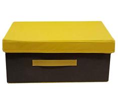 axentia Caja de Almacenamiento Sofia no Tejida â Armario de Almacenamiento Suave con Tapa â Caja de Almacenamiento Multiusos de Tela Gris y Amarillo, Grande 44 x 19 x 33 cm