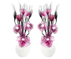 Flourish Creative Florals A juego Par de rosa Artificial flores en blanco Jarrón, decoraciones de mesa, accesorios para el hogar, regalos, adornos, altura 32 cm