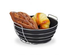 Relaxdays Cesta Pan Metal, con Forro de Tela ExtraÃ­ble, Redonda, Cesta Desayuno Pan, DiÃ¡metro 23 cm, Negro