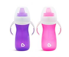 Munchkin Vaso de Aprendizaje para BebÃ©, Set de Vasos con Boquilla, Asas y Tapa, Vaso Antiderrame Libre de BPA, Apto para Lavavajillas, BebÃ©s a Partir de 4 Meses, Lote de 2 x 296Â ml, Morado/Rosa