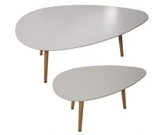 DRW Set de 2 mesas de Centro de Madera: DM en Blanco Mate y Haya 98x61x39cm y 88x48x34cm