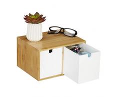 Relaxdays Organizador de escritorio con 2 cajones, bambú y MDF, 14,5 x 24,5 x 20 cm, color blanco, 1 unidad