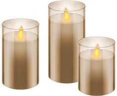 goobay 60380 Set de 3 velas LED de cera en vidrio (marrón) con función de temporizador, luz de vela blanca cálida/llama en movimiento/velas de 10, 12,5 y 15 cm de altura