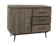 DRW Buffet aparador de Madera y Metal con 1 Puerta y 3 cajones Natural 91x40x75cm