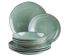 MÃSER Nottingham - Juego de platos vintage para 4 personas, 8 piezas, con plato de cena y plato de sopa en aspecto retro irregular, redondo, gres, color verde turquesa