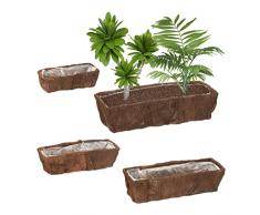 Relaxdays Jardinera, 4 TamaÃ±os Diferentes, JardÃ­n, BalcÃ³n y AlfÃ©izar, Macetas Decorativas con Forro de PlÃ¡stico, Natural, 50% Coco 40% Madera 10%, 14 x 57,5 x 20 cm