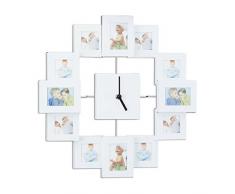 Relaxdays Marco de Fotos Múltiple con Reloj de Pared, Plástico y Cristal, Blanco, 39x39x4 cm