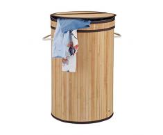 Relaxdays Cesto Ropa Sucia con Tapa, Cubo Colada Plegable, Redondo, Bambú, 65 litros, à 40 cm, Natural