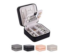 Meerveil Joyero de viaje, mini caja de almacenamiento, joyero con pantalla de cuero artificial, utilizado para almacenar anillos, aretes, collares, joyero de regalo para niña con espejo