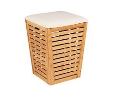 WENKO ArcÃ³n para ropa Bambusa con asiento acolchado, cesto para la colada de bambÃº, 55 l, y asiento en color crema que soporta hasta 120 kg, taburete con almacenamiento para colada, 40 x 56 x 40 cm