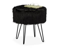 Relaxdays Taburete Pelo SintÃ©tico, Asiento DiseÃ±o NÃ³rdico, Patas Horquilla, Tocador, SalÃ³n, ReposapiÃ©s 41 x 37 cm, Negro