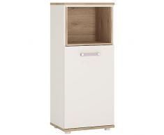 Muebles To Go 4 niños 1 Puerta Estrecho Armario con Estante Abierto y Lila Asas, Madera, Blanco Brillante/Roble