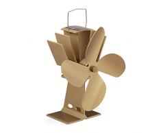 Relaxdays Ventilador Estufa sin Corriente, Silencioso, Chimenea y Horno, Impulsado por Calor, 4 Aspas, Color Bronce, 100% Aluminio, 21 x 19 x 12 cm