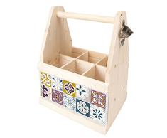 Contento 866661Â Cerveza Portador Planas con abrebotellas, Madera Natural, 26Â x 17Â x 34Â cm