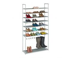 Relaxdays EstanterÃa Zapatos 8 Baldas, Sistema Encajado, 32 Pares, 7 Ganchos, Metal y Tela, Pasillo, en Color Gris, 80% Acero vellón 10% plástico, 187 x 99 x 30 cm