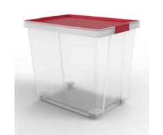 Tatay Caja de almacenamiento con tapa, capacidad de 60 l, con asas y ruedas, tapa de polipropileno reciclado, transparente, libre de BPA, rojo. Medidas 37 x 51 x 45 cm
