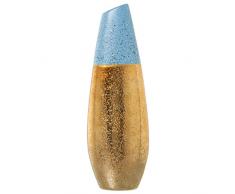 DRW Jarron de Suelo de Ceramica en Dorado y Azul 17x11x49cm