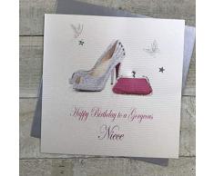 White Cotton Cards Grande Zapatos y Bolsa, Happy Birthday To A Gorgeous Sobrina Hecha a Mano Tarjeta de cumpleaños