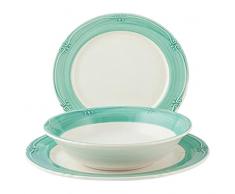 H&H H&H Siena - Vajilla de 12 Piezas de cerámica, Verde/Blanco, 25 x 21 x 25,5 cm