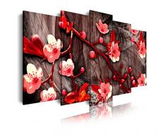 DekoArte 412 - Cuadro moderno en lienzo 5 piezas diseño paisaje de flores en tonos rojizos, 150x3x80cm
