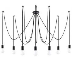 SOLLUX LÃ¡mpara Colgante EDISON DiseÃ±o Ãnico sin Pantalla IluminaciÃ³n Minimalista Bombilla LED Color negro para siete bombillas